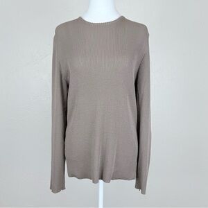 St. John Smokey Taupe Zip Detail Long Sleeve Wool Knit Sweater Size L